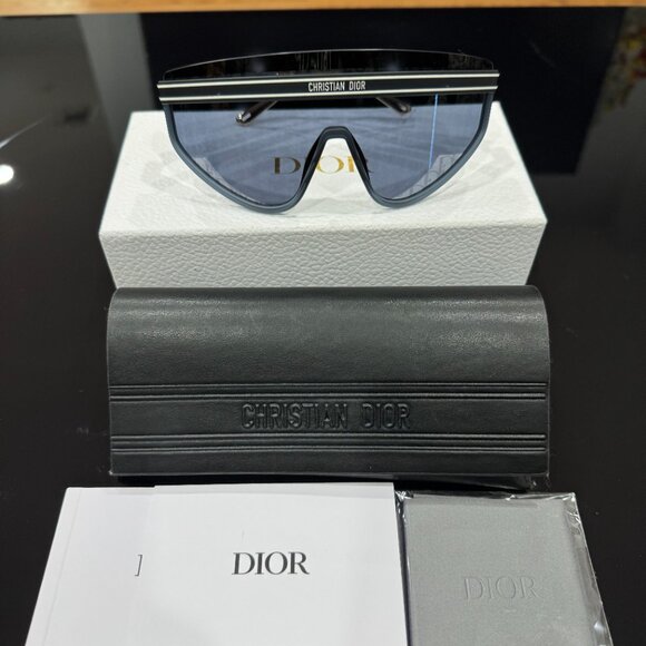 CHRISTIAN DIOR DIORCLUB M2U 31B8 MASK SILVER MIRROR BLUE DIOR lOGO SUNGLASSES. - Picture 3 of 17